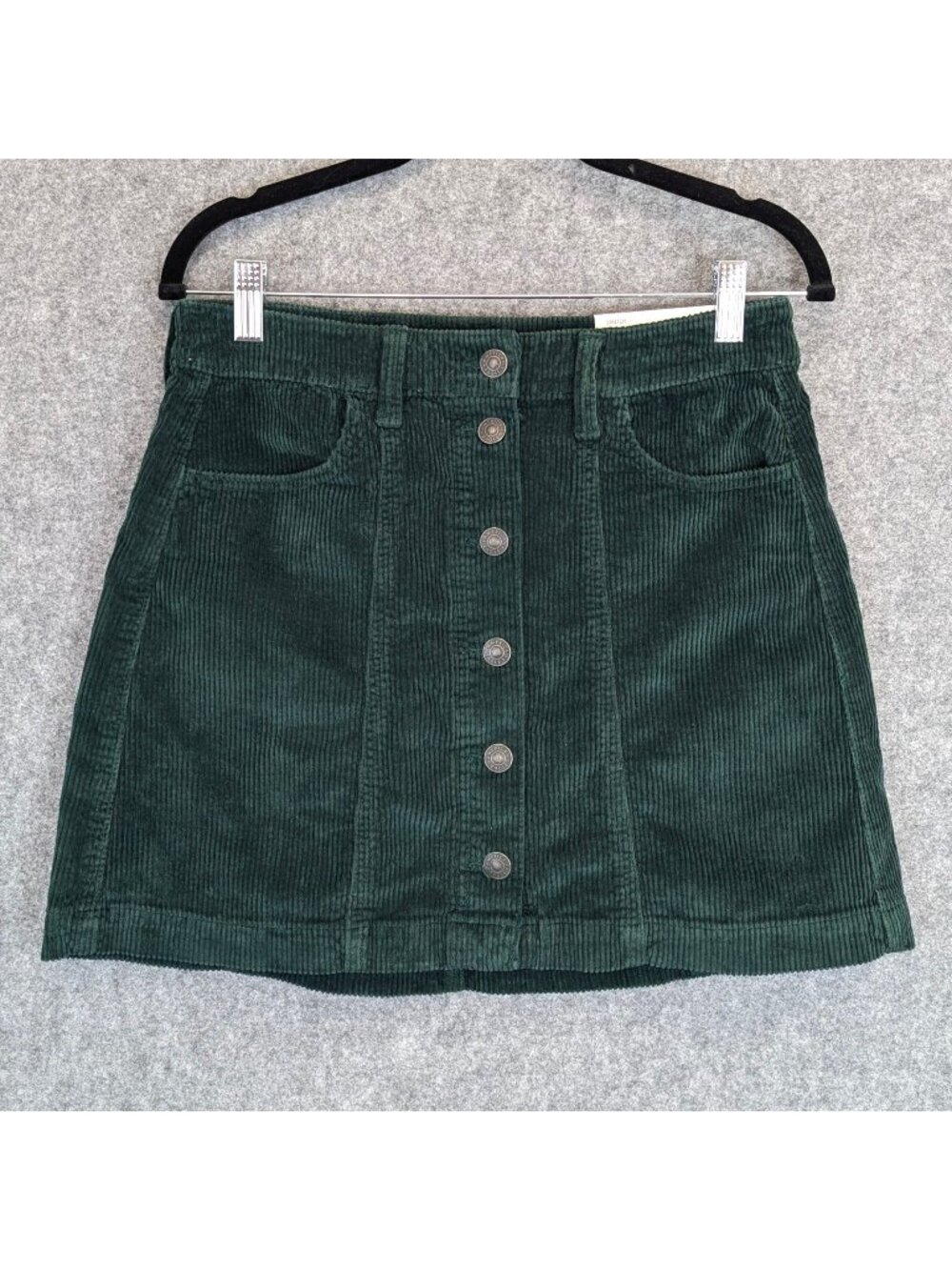 American Eagle Green Corduroy Super High-Rise Skirt Womens Sz 4 Button Front NWT